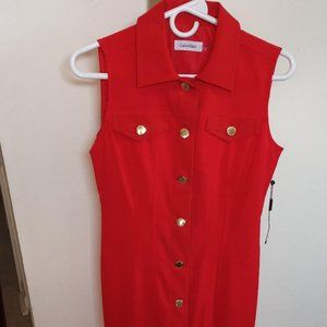 Calvin Klein -  Red Button Front Sleeveless Dress